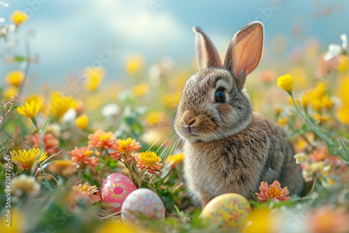 Bunny in the Flowers  A Cute Easter Celebration Generative AI