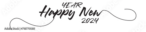 HAPPY NEW YEAR 2024 black vector brush calligraphy banner with swashes on white background