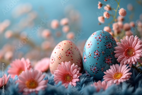 Easter Eggstravaganza: Colorful Eggs and Flowers Generative AI
