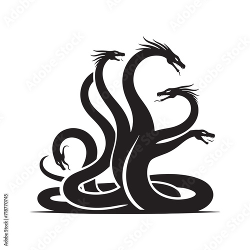 Silhouetted Legends: Hydra Set Enchanting the Viewer with the Mythical Tales of Oceanic Beasts - Hydra Illustration - Sea Monster Illustration - Hydra Vector
