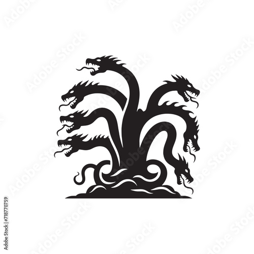 Fantastical Hydras: Silhouetted Marvels Conjuring Dreams of Mythical Sea Adventures - Hydra Illustration - Sea Monster Illustration - Hydra Vector
