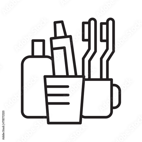 toothpaste, and toothbrush icon. Line vector icon on white background. High quality design element. Editable linear style stroke. Vector icon