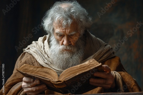 Ancient Wisdom in the Modern Age: A Bearded Sage Reads a Scroll Generative AI