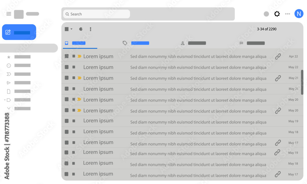 Vector browser page Gmail logo and Gmail page and icons vector illustration. layout, Gmail interface. vector eps10