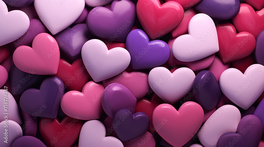 background with many red, white pink purple hearts