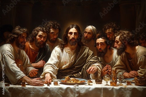 Canvas Print Jesus and the Disciples Share a Meal Together Generative AI