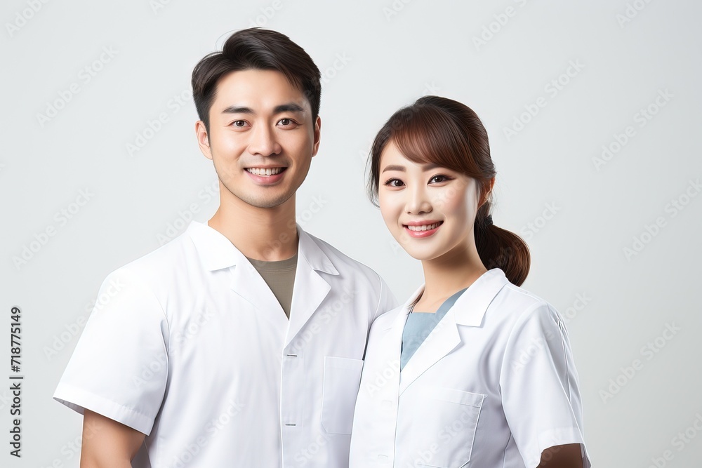 Japanese male and female nurses apprentice nurses a man and a woman working at a clinic Generative AI Japanese male and female nurses apprentice nurses a man and a woman working at a clinic Generative AI