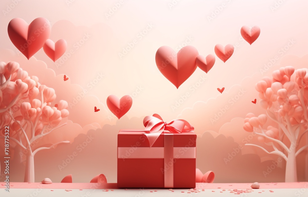 paper craft concept valentine day with floating paper gift with box of sweet love symbol