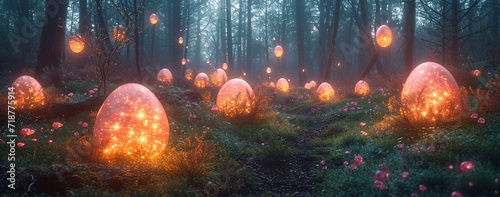 Glowing Eggs in the Forest  A Magical Easter Egg Hunt Generative AI