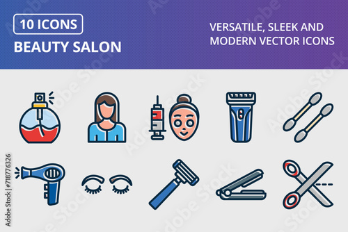 Beauty Salon Thick Line Filled Dark Colors Icons Set