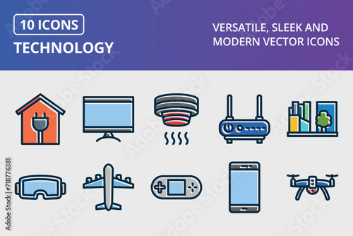 Technology Thick Line Filled Dark Colors Icons Set