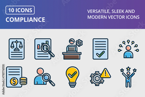 Compliance Thick Line Filled Dark Colors Icons Set