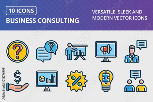 Business Consulting Thick Line Filled Dark Colors Icons Set