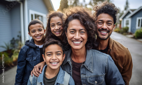 Multi-Ethnic Family Happiness Captured on Home Driveway photo