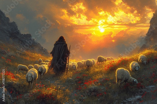 Golden Sunset Shepherds Generative AI