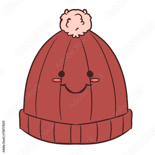 Cute and stylish red beanie illustration for fall. Cartoon fashion vector illustration