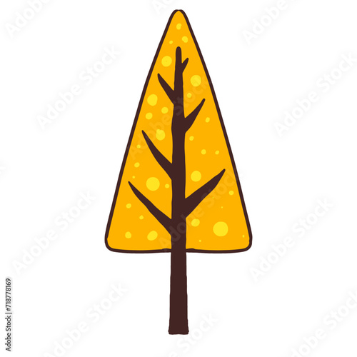 Yellow autumn tree illustration. Cartoon plant vector illustration