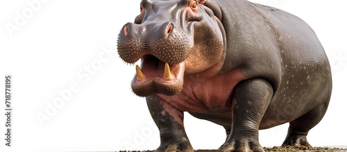 Hippo (Hippopotamus Amphibius) looking for food in a safari photo
