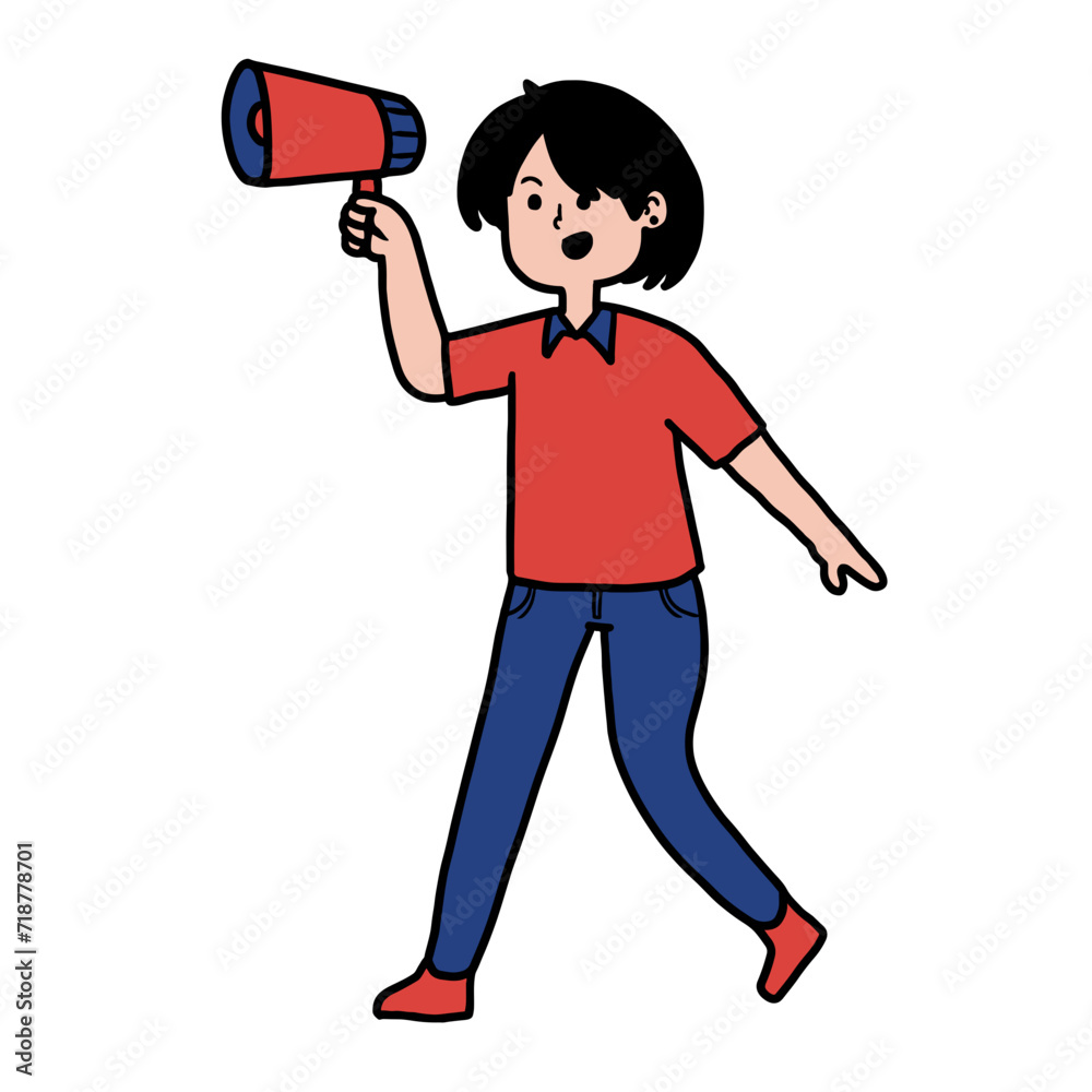 Illustration of a woman carrying a megaphone to promote her product. Illustration for promotional, advertising, web, social and fashion ads. Vector Cartoon Illustration. Illustration of a woman carrying a megaphone to promote her product. Illustration for promotional, advertising, web, social and fashion ads. Vector Cartoon Illustration.