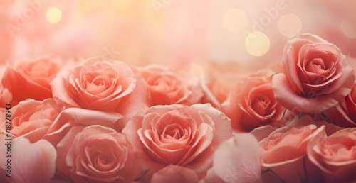 pink roses with hearts are surrounded by a blurred background