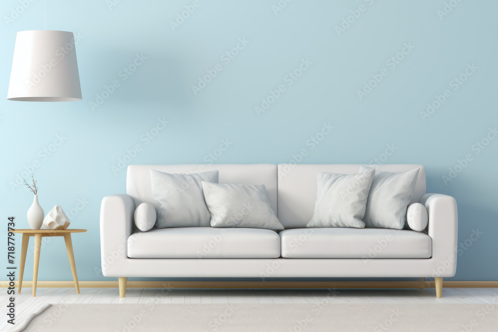 Modern living room with white sofa and blue wall. Modern living room with white sofa and blue wall.
