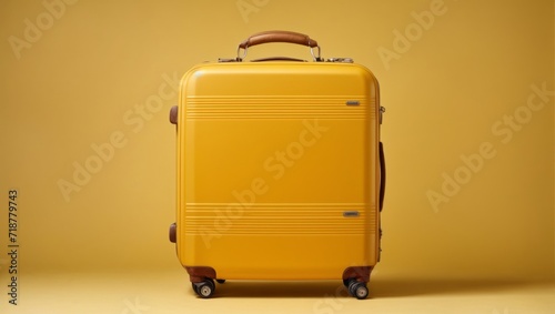 Yellow suitcase on a yellow background. Travel concept