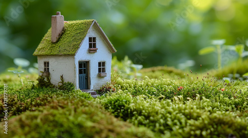 Miniature house on the moss. 
