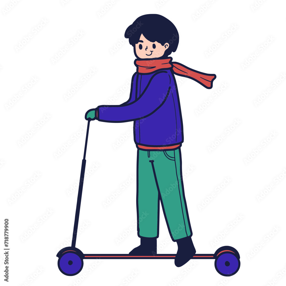 illustration of a man rides his scooter in winter. winter activity, cartoon flat vector illustration illustration of a man rides his scooter in winter. winter activity, cartoon flat vector illustration