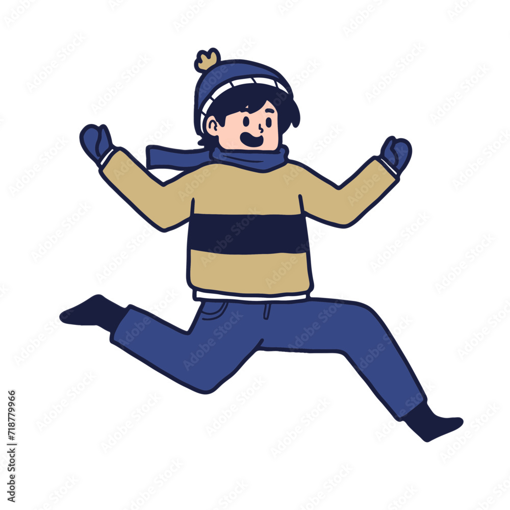 illustration of a man wearing winter clothes looks very happy . winter activity, cartoon flat vector illustration illustration of a man wearing winter clothes looks very happy . winter activity, cartoon flat vector illustration
