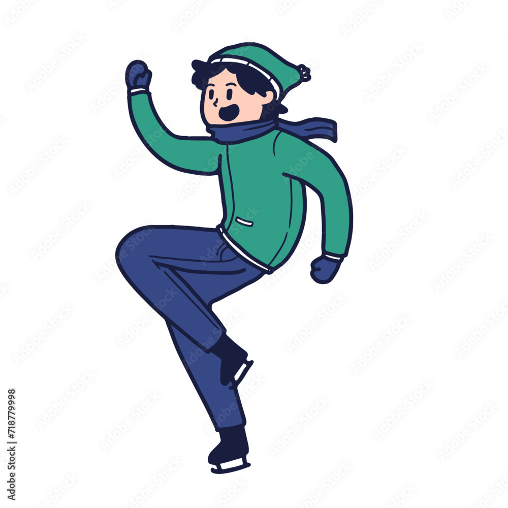 illustration of a man is dancing while playing ice skating. winter activity, cartoon flat vector illustration illustration of a man is dancing while playing ice skating. winter activity, cartoon flat vector illustration