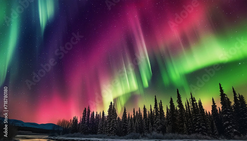 Northern lights amazing colorful lights in the sky. Multi colored, Green,pink and purple. Magical nature landscape. Amazing Aurora borealis Northern lights. Amazing night scene Polar sky