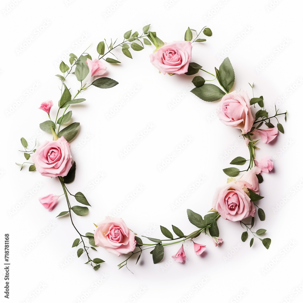 round frame wreath pattern with roses pink flower