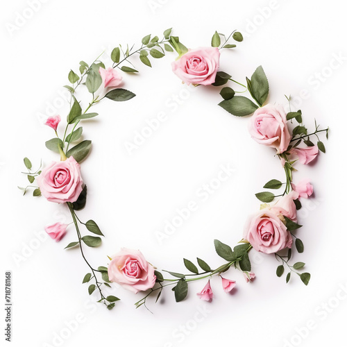 round frame wreath pattern with roses pink flower