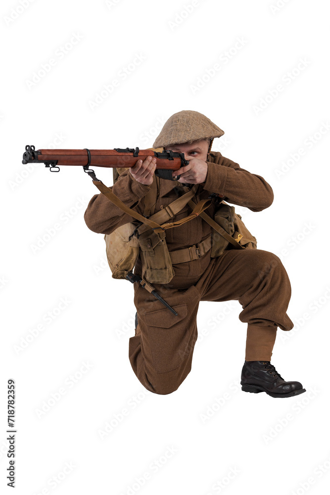 Fototapeta premium The man is an actor in vintage military uniform of the American soldier, period World War I, 1914-1918
