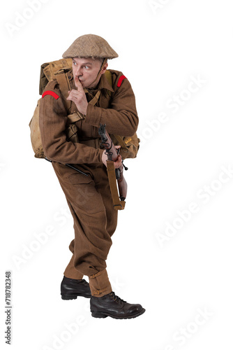 The man is an actor in vintage military uniform of the American soldier, period World War I, 1914-1918
