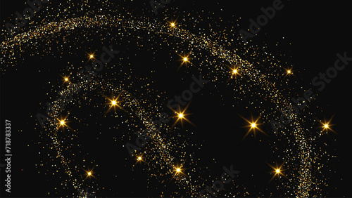 Gold glittering confetti wave and stardust