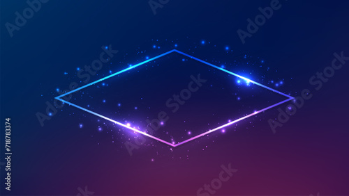 Neon rhomb frame with shining effects and sparkles
