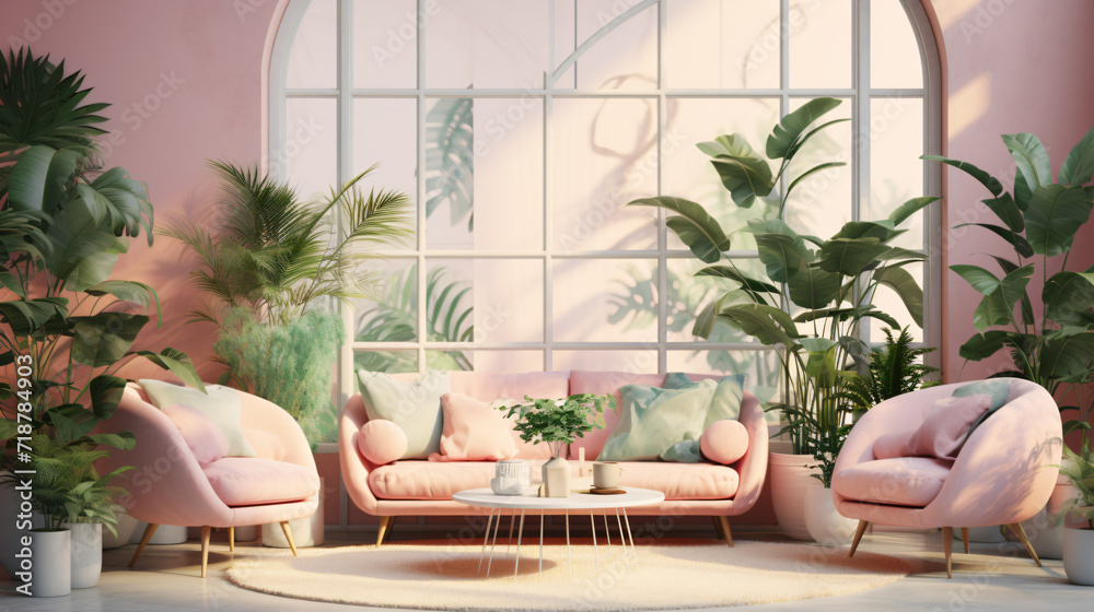 Botanical Boho modern pastel coloured interior design, modern living room with furniture, interior, room, sofa, home, furniture, living, wall, house, design, chair, couch, floor, lamp, table Botanical Boho modern pastel coloured interior design, modern living room with furniture, interior, room, sofa, home, furniture, living, wall, house, design, chair, couch, floor, lamp, table