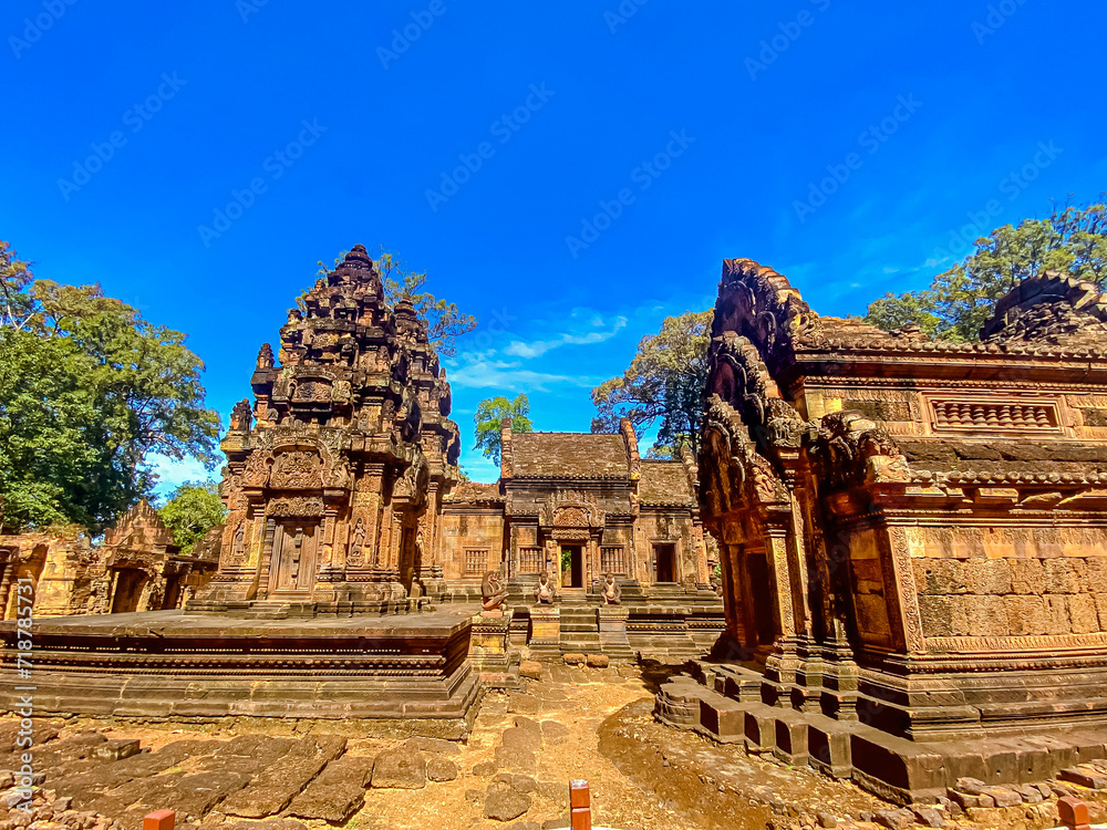 Naklejka premium Banteay Srei Temple was built in honor of the god Shiva, of the Khmer civilization, Angkor Cambodia