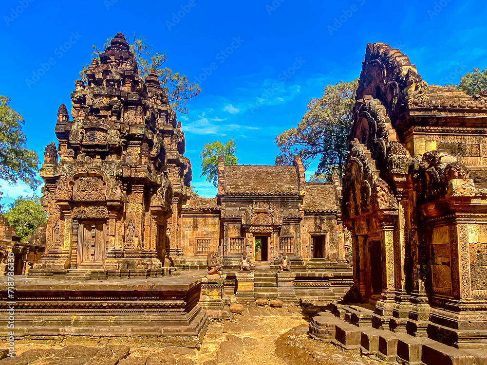 Naklejka premium Banteay Srei Temple was built in honor of the god Shiva, of the Khmer civilization, Angkor Cambodia