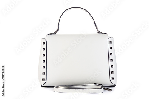 White female handbag bag purse clutch on whete background. Isolated on white background.Front view. photo