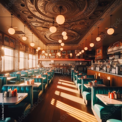 American diner interior from the 1960s era