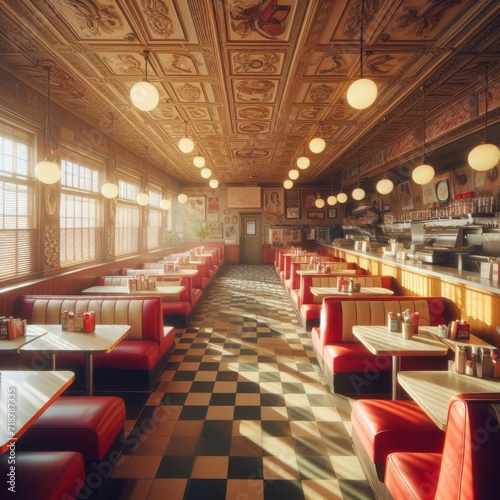 American diner interior from the 1960s era