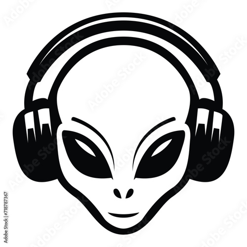 alien wearing headphones iconic logo vector illustration