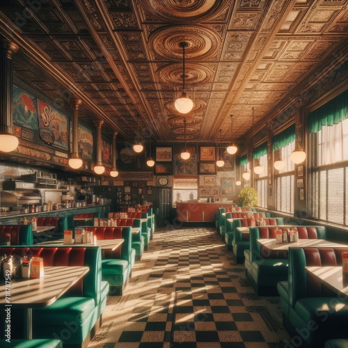 American diner interior from the 1960s era