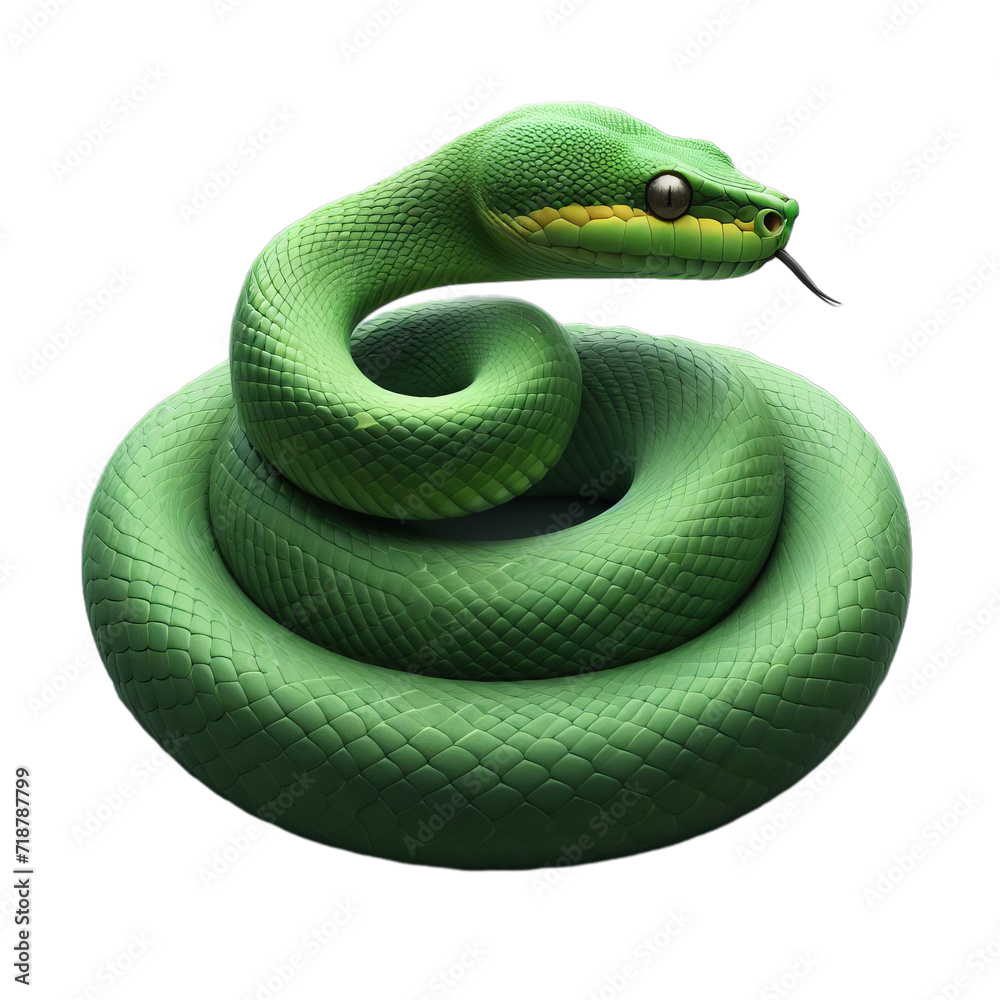 Fototapeta premium green snake isolated on white or transparent background, PNG