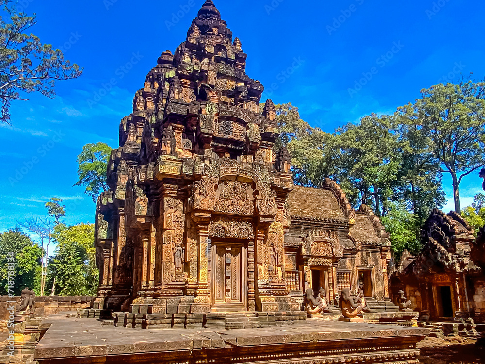 Naklejka premium Banteay Srei Temple was built in honor of the god Shiva, of the Khmer civilization, Angkor Cambodia