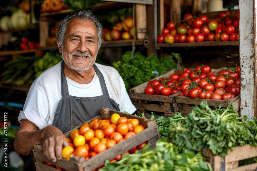 Middle-aged Latina produce vendor. Generative Ai.