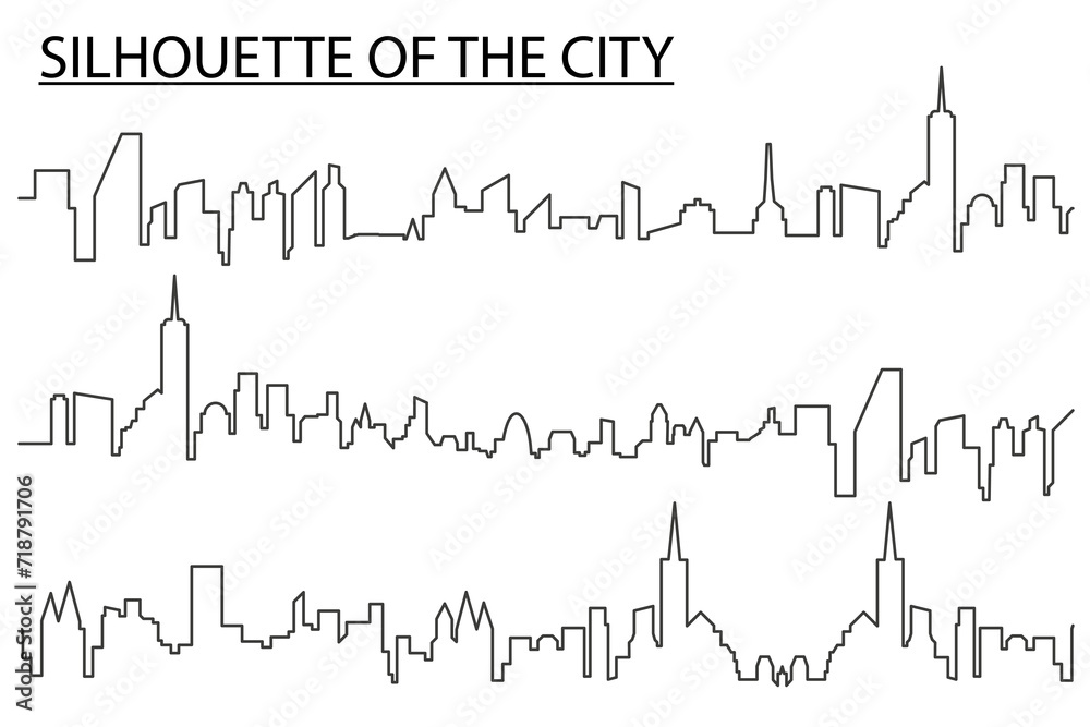 Abstract city silhouette for background. City silhouette. City silhouette thin line. Vector flat illustration.