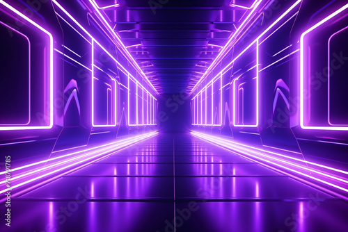 Abstract Background Neon Glowing Lines Tunnel